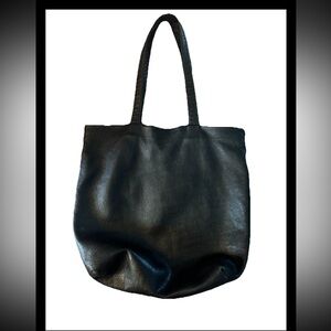 BAGGU Black Milled Butter-Soft Leather Tote Bag Gorgeous!